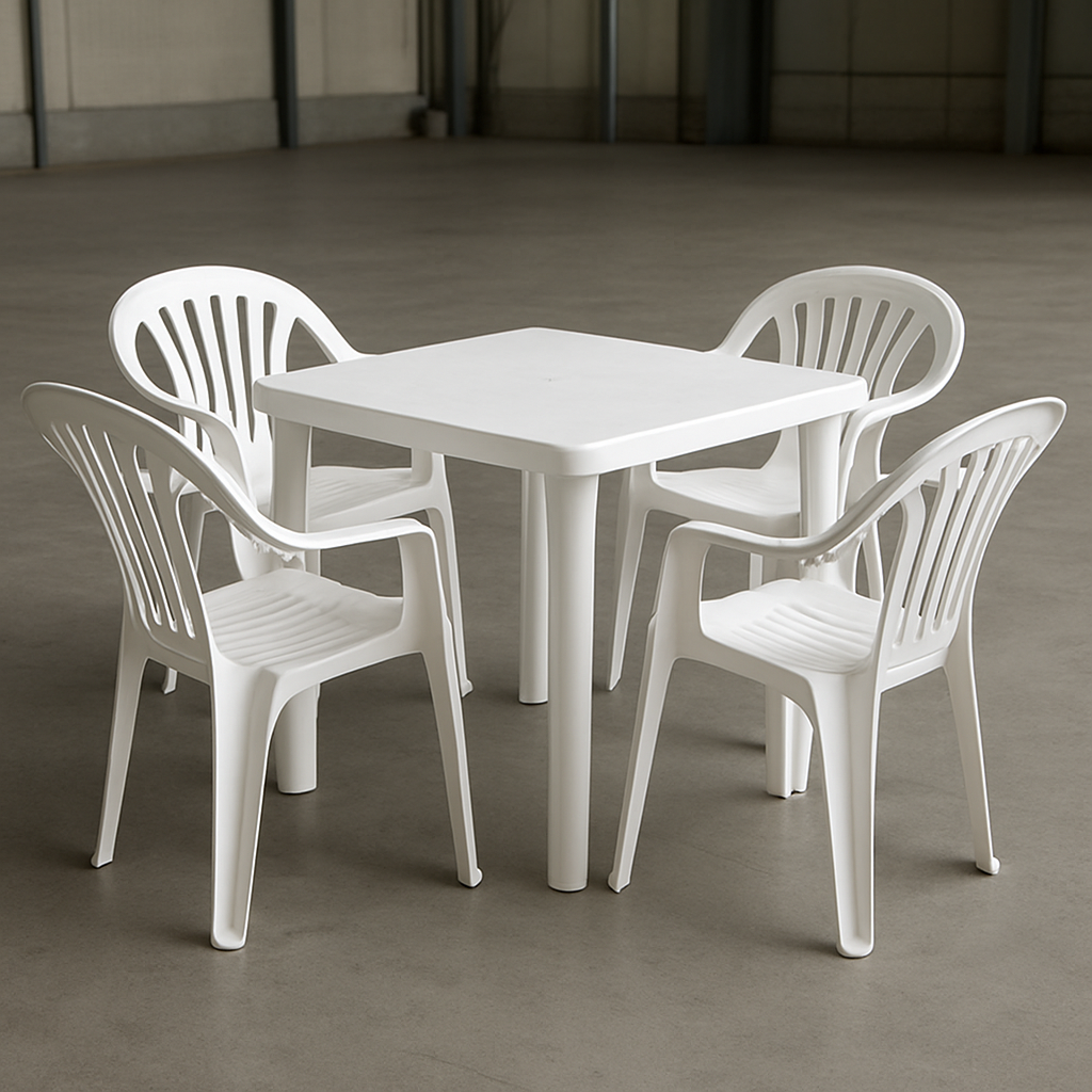 Conjunto de mesa e cadeiras de plástico brancas